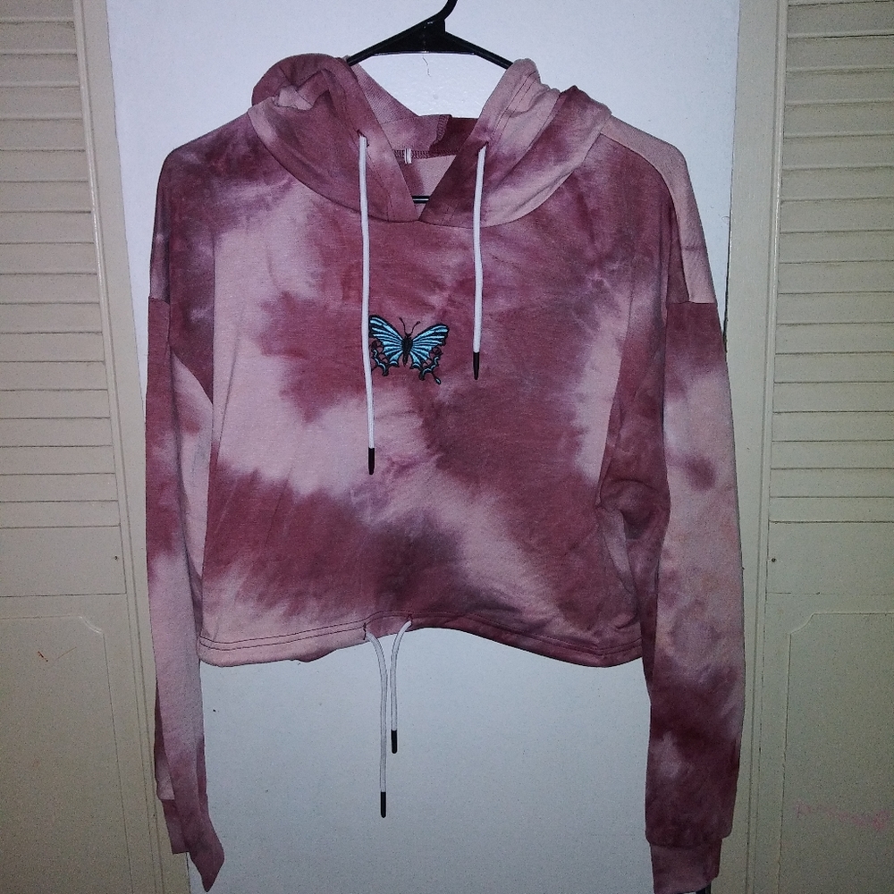 Tie Dye Butterfly Crop Hoodie Sz S